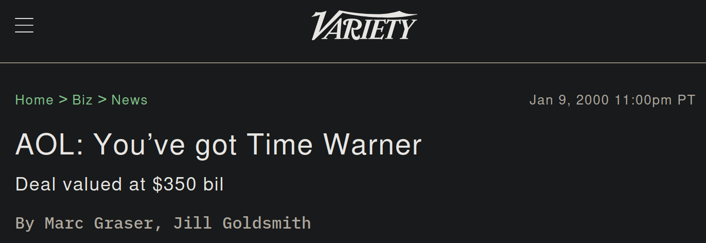 a Variety story about the AOL-Time Warner merger in 2000