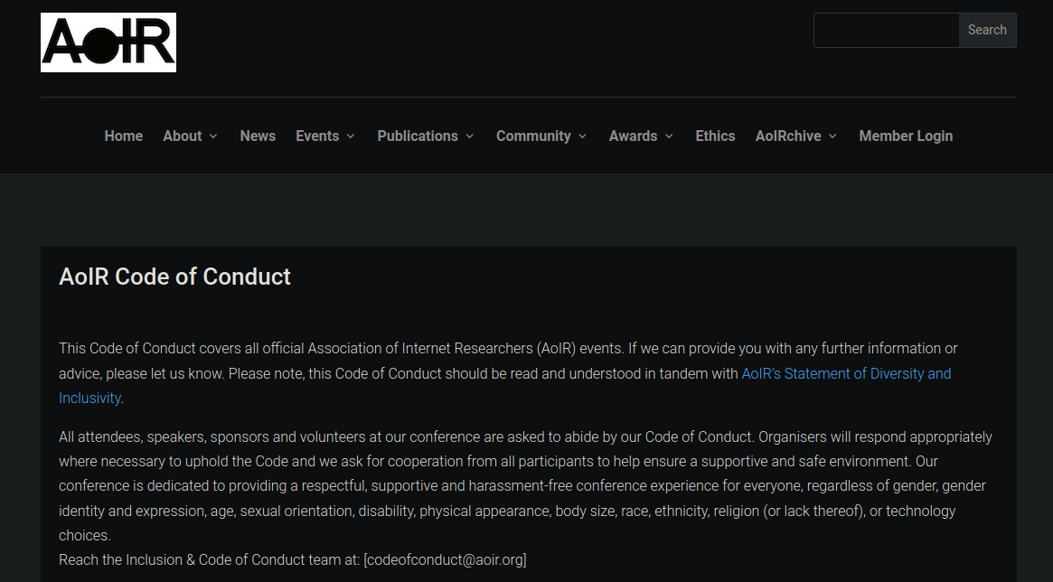 The Association of Internet Researchers organizational code of conduct.