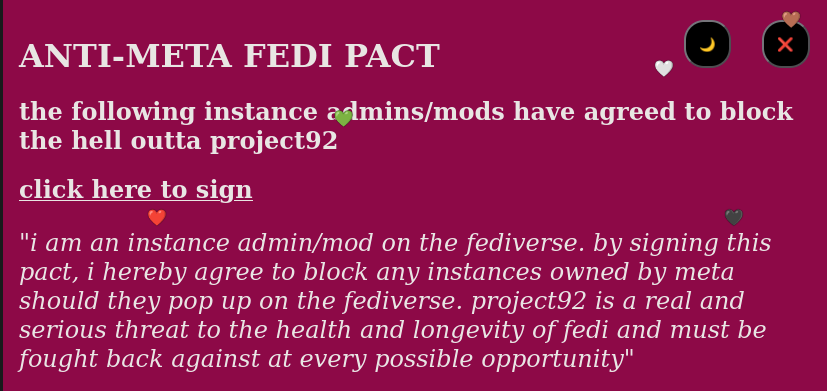 A screenshot of the fedipact, an agreement to block Meta.