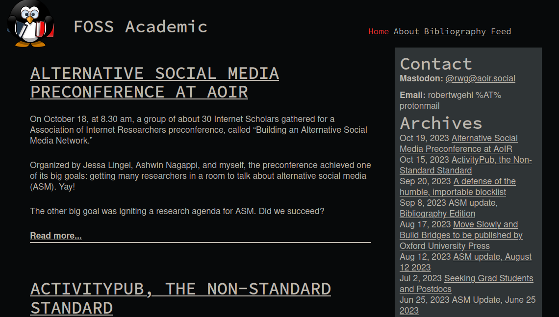 A screenshot of my blog, FOSSacademic.tech.