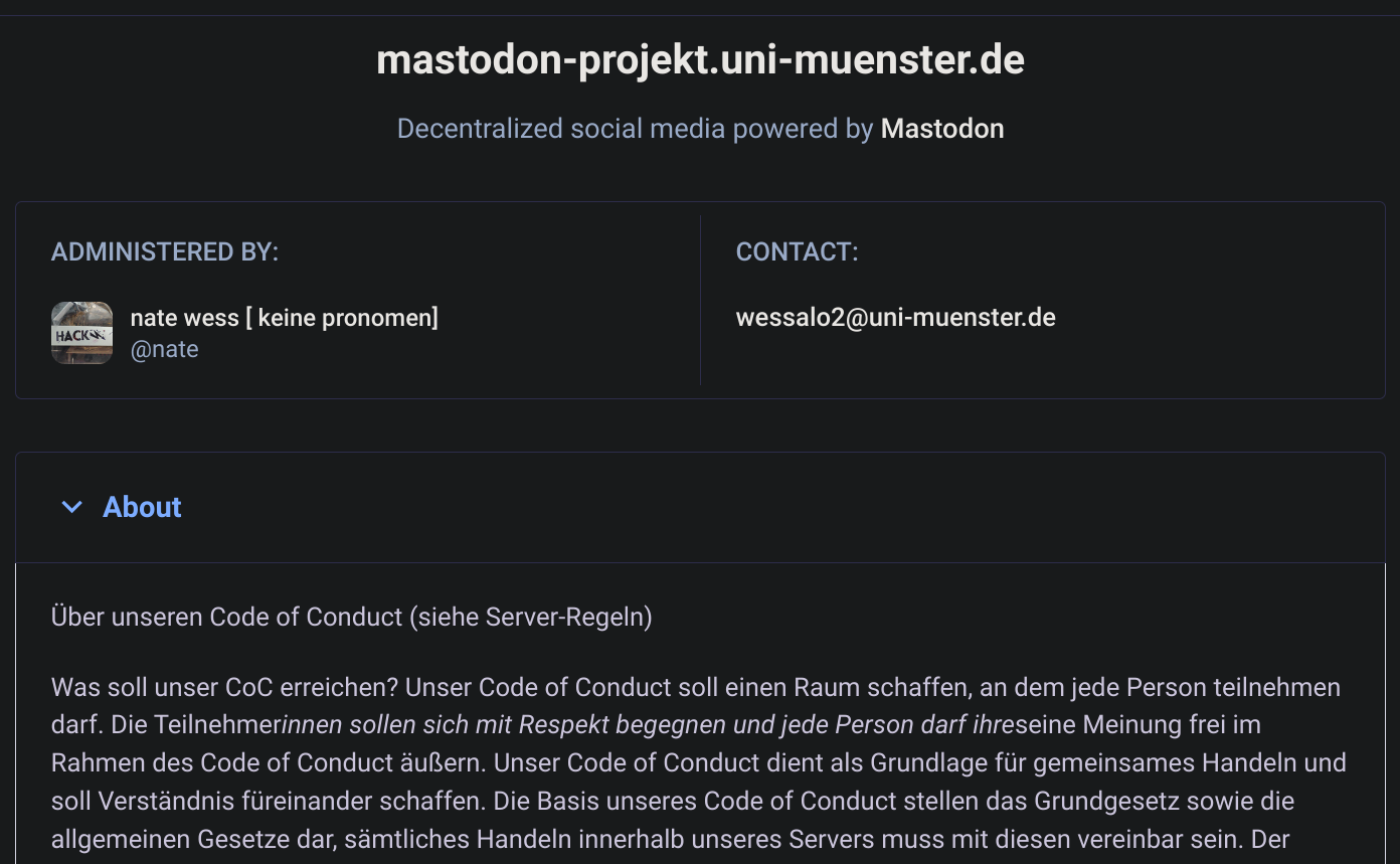 The University of Muenster's experimental Mastodon instance code of conduct